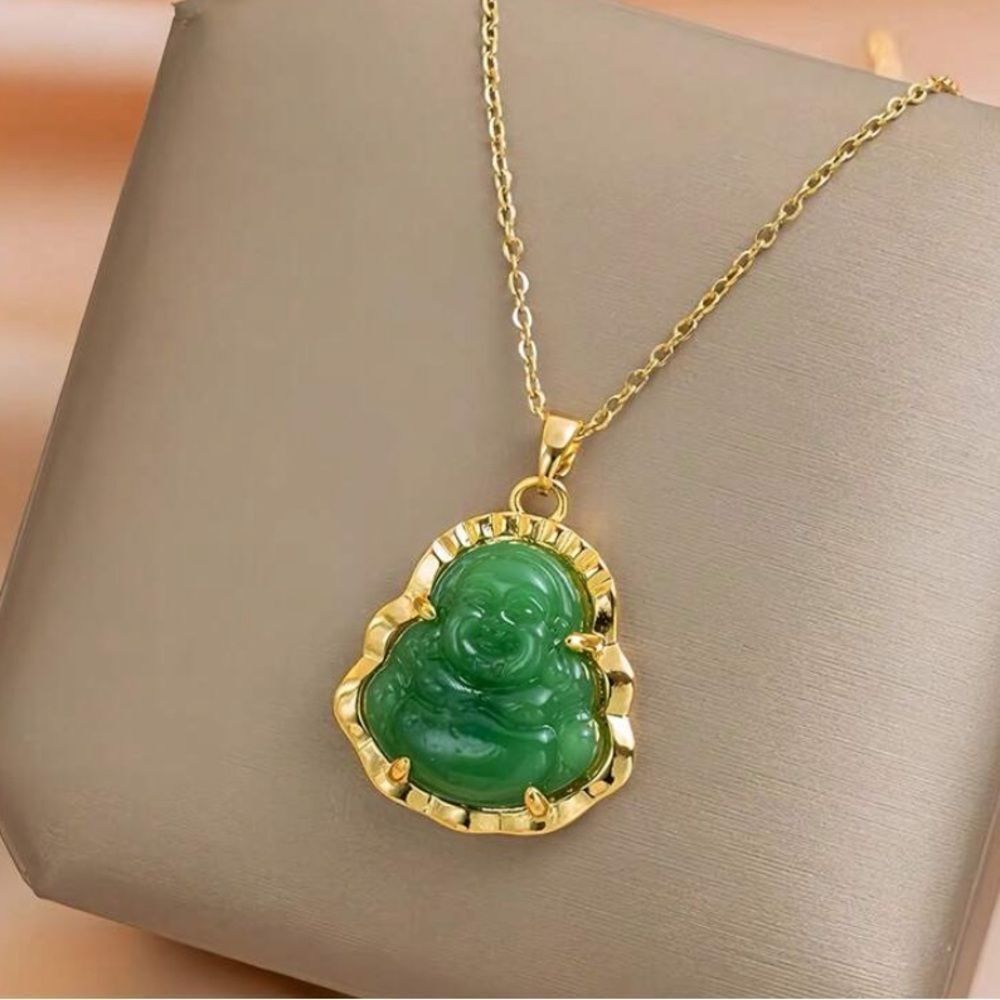 3for$20 1pc Shiny Green Jade Buddha Pendant Necklace, Luxury Jewelry Exquisite